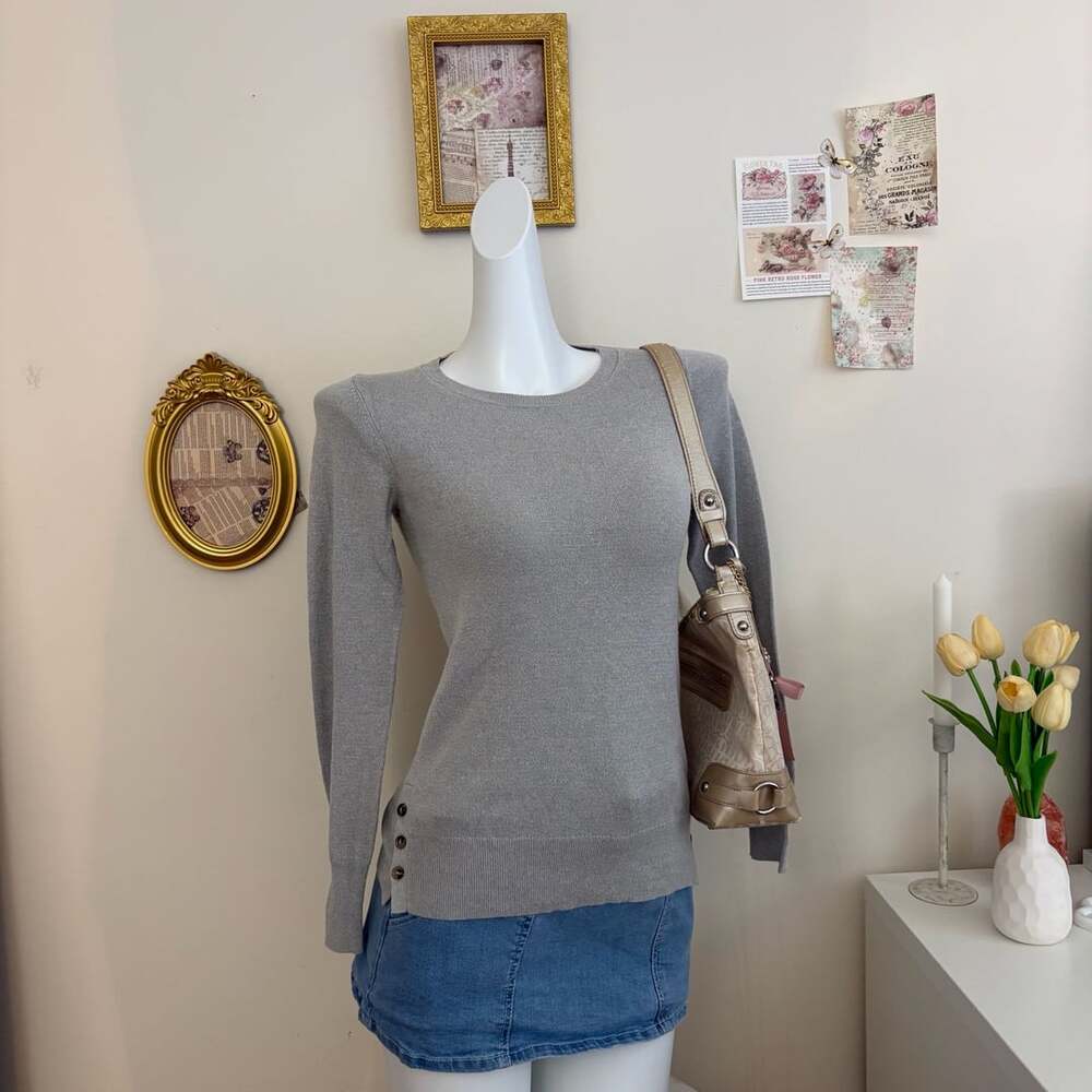 Ann Taylor Petite Sweater XXSP Gray Knit Pullover Long Sleeve Casual